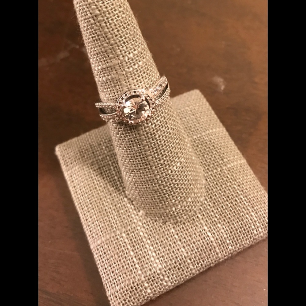 (925) Lab-Created White Sapphire Halo Style Ring - Picture 2 of 8